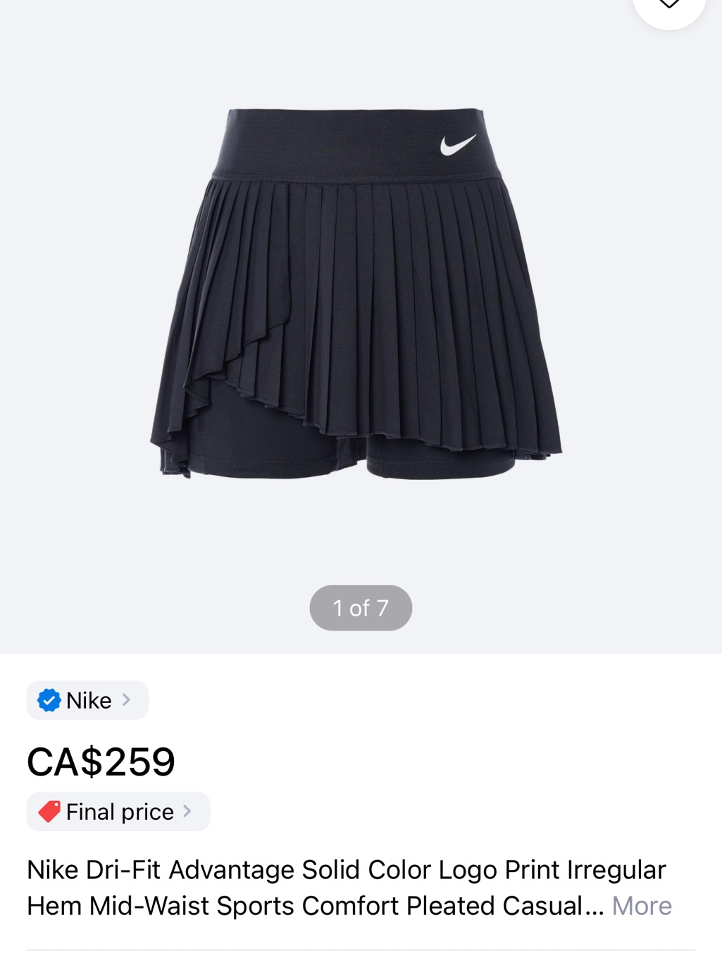 Nike Black Pleated Athletic Skort With Built-In Shorts Unworn